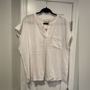 NWT Coastal Comfort Size XXL White Linen Blend Split Neck Short Sleeve Top